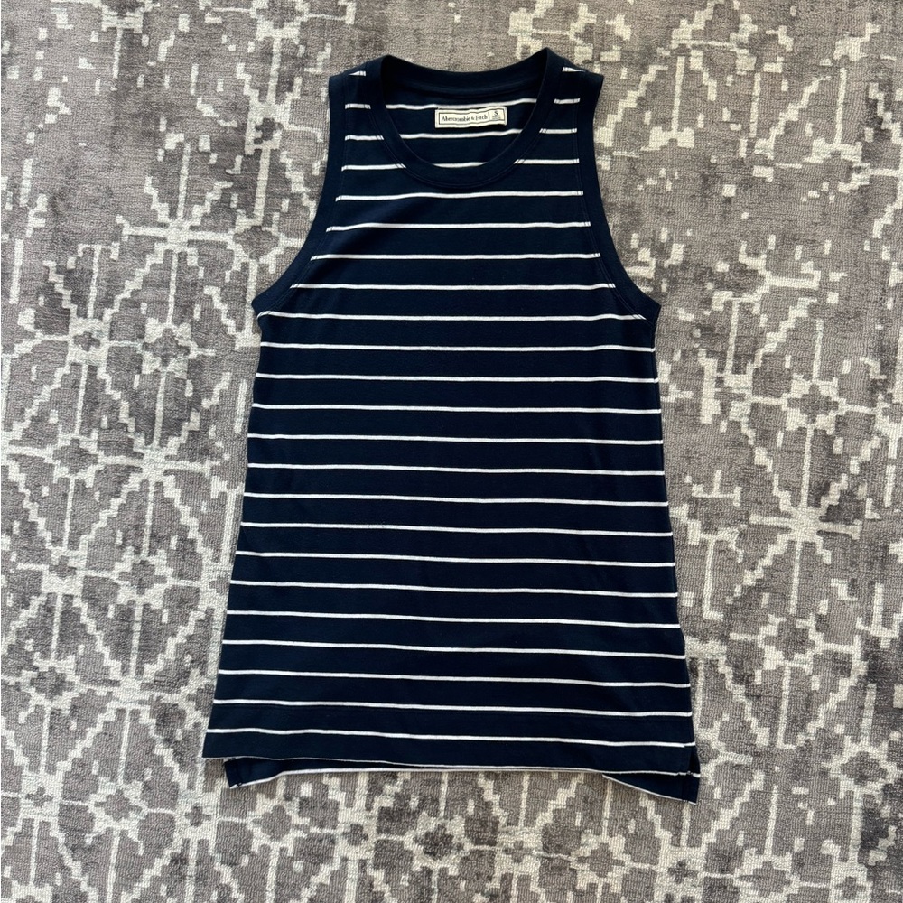 Abercrombie & Fitch Navy and White Striped Tee